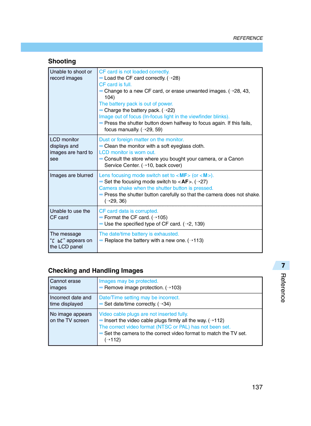 Canon D60 manual Shooting, Checking and Handling Images, Reference 137 