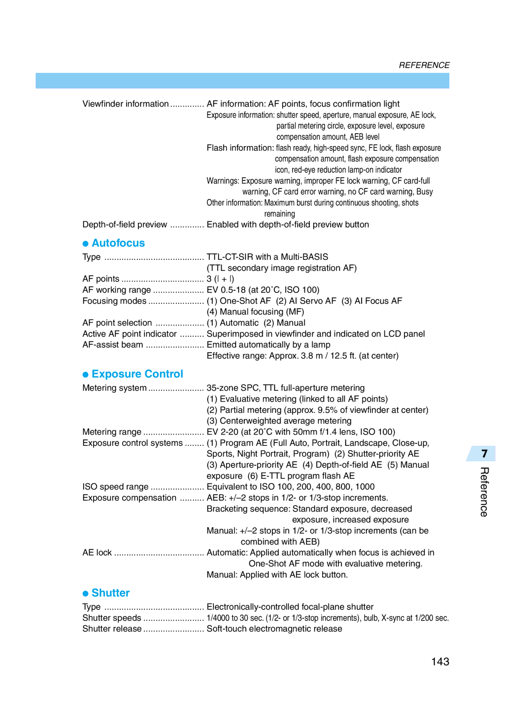 Canon D60 manual Autofocus, Reference 143 