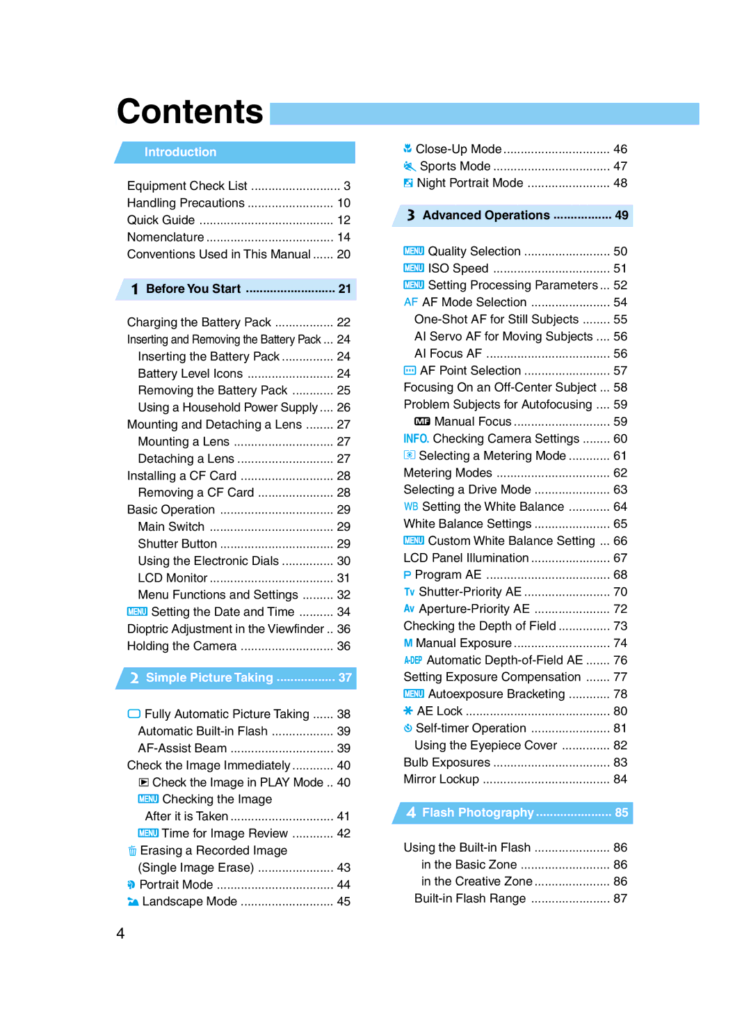 Canon D60 manual Contents 