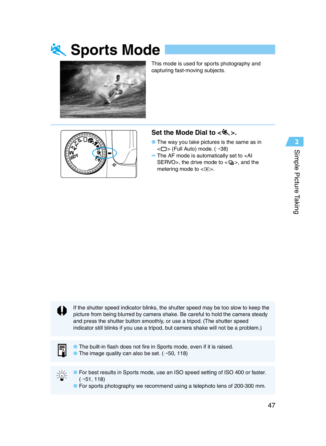 Canon D60 manual Sports Mode 