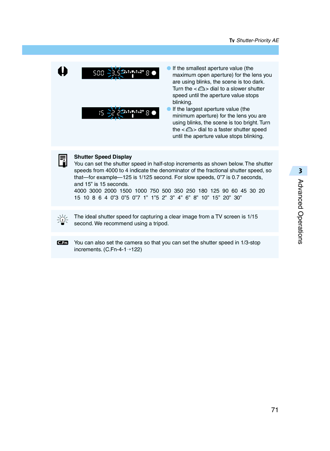 Canon D60 manual Shutter Speed Display 