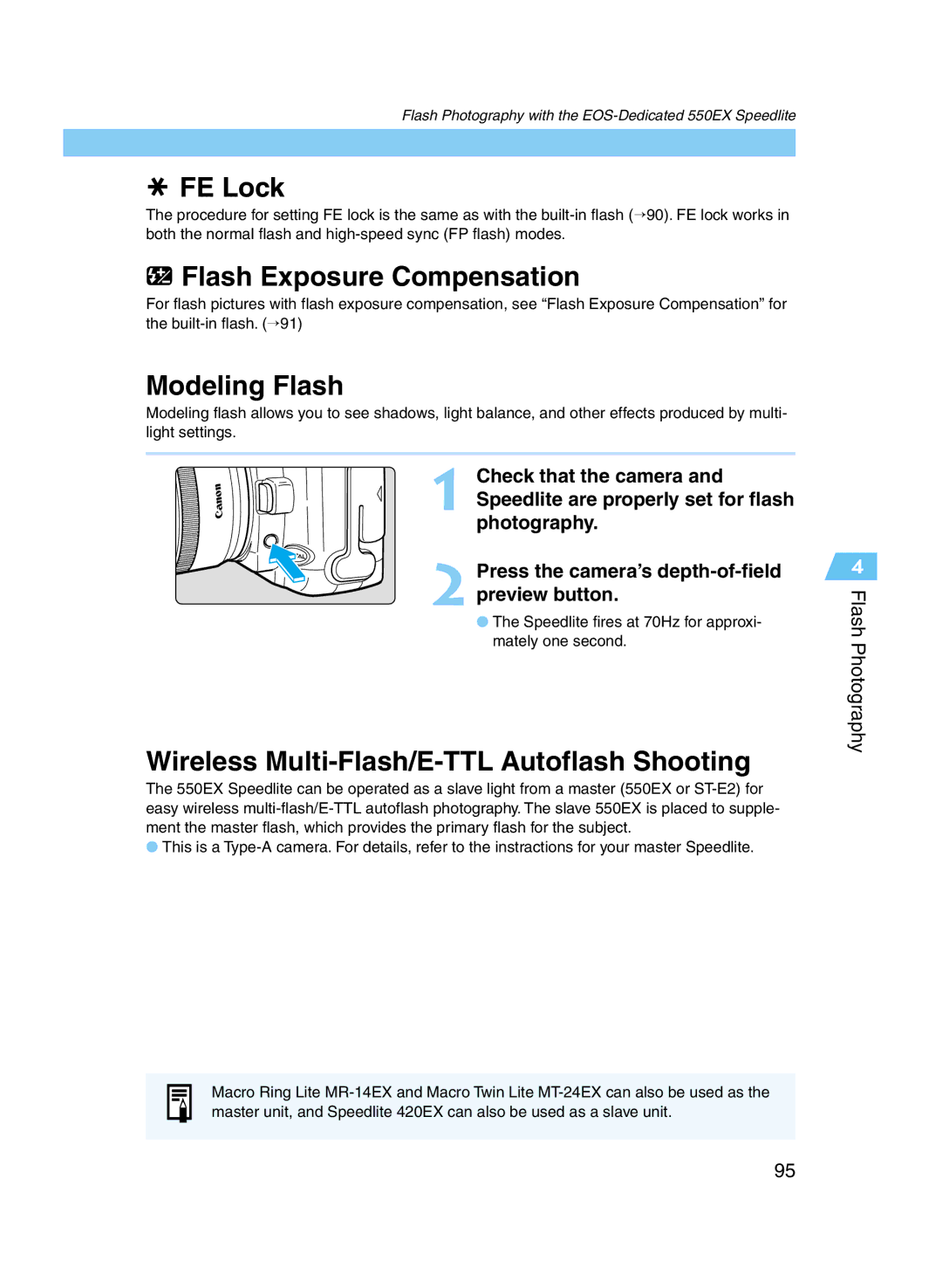 Canon D60 manual Modeling Flash, Wireless Multi-Flash/E-TTL Autoflash Shooting 