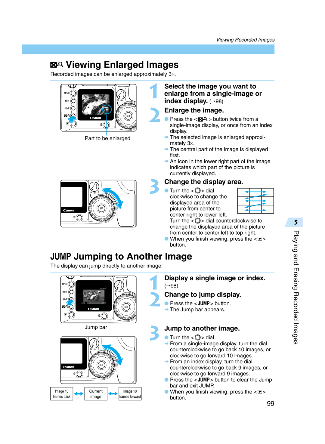 Canon D60 manual Viewing Enlarged Images, Jump Jumping to Another Image 