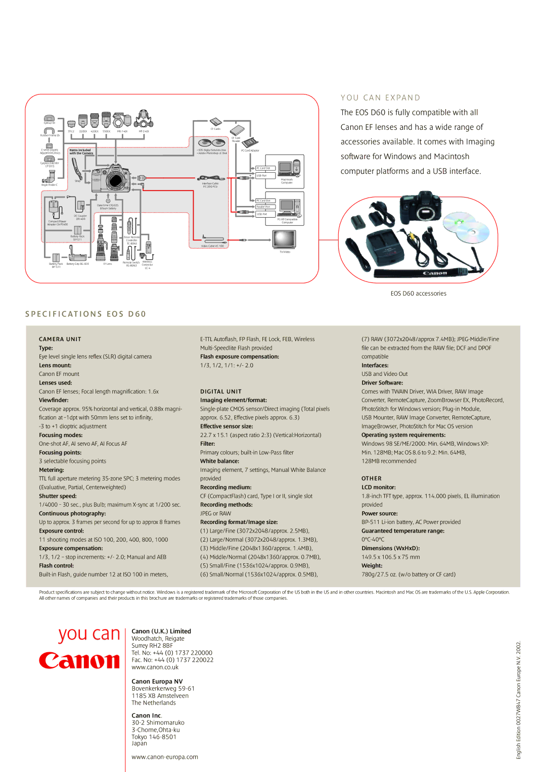 Canon D60 manual U C a N E X P a N D, With the Camera 