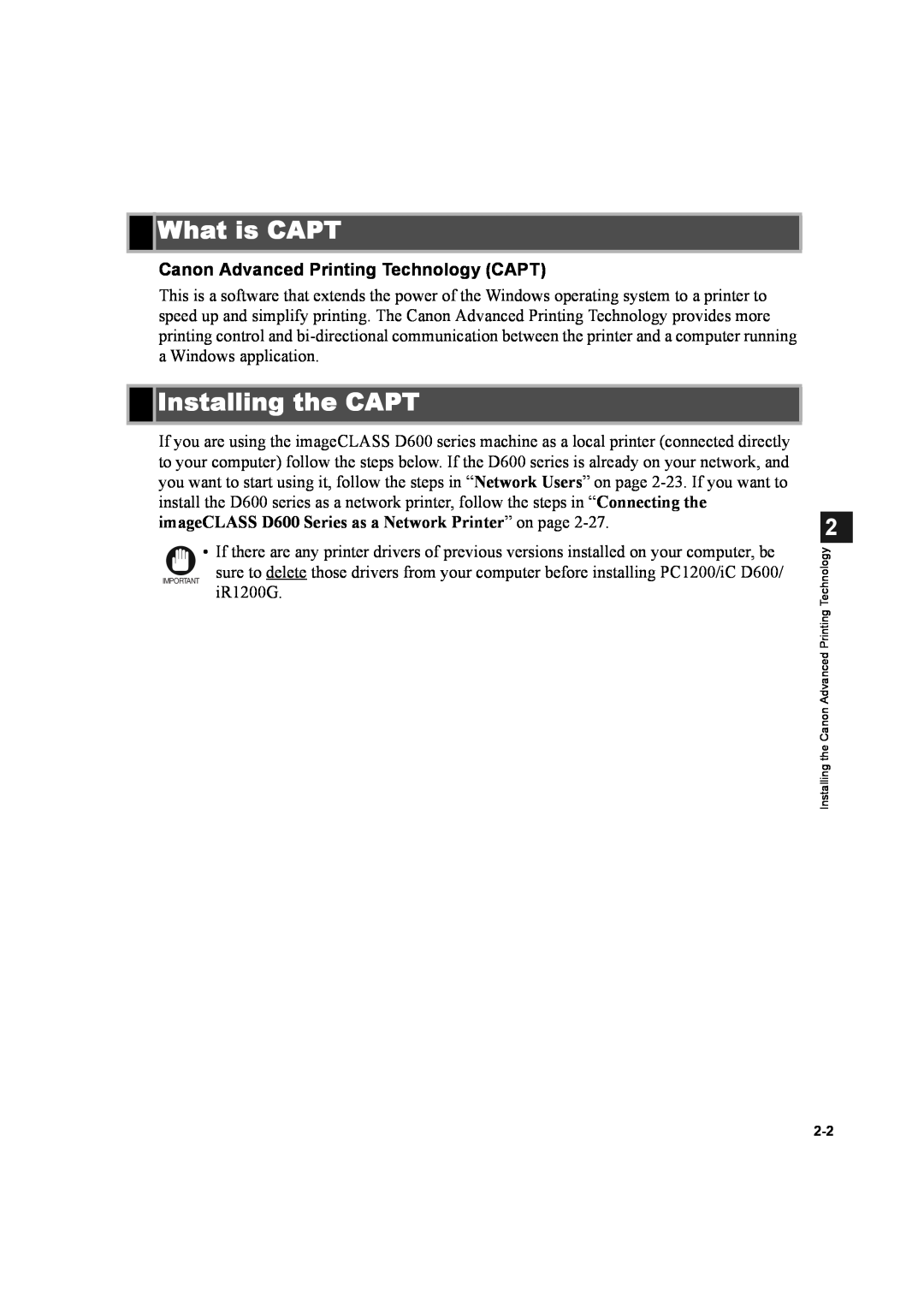 Canon D600 manual What is CAPT, Installing the CAPT, Canon Advanced Printing Technology CAPT 