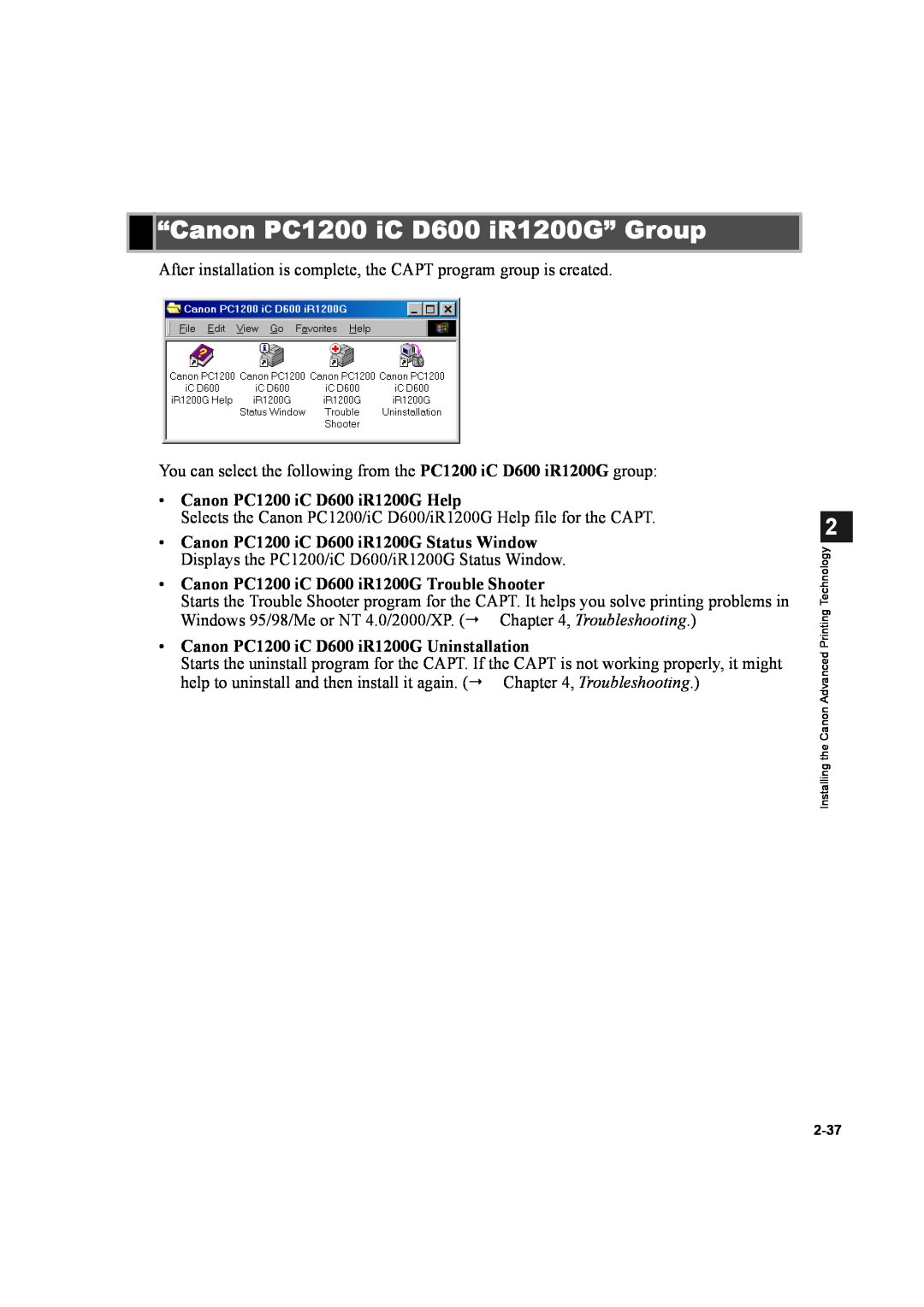 Canon manual “Canon PC1200 iC D600 iR1200G” Group, Canon PC1200 iC D600 iR1200G Help 