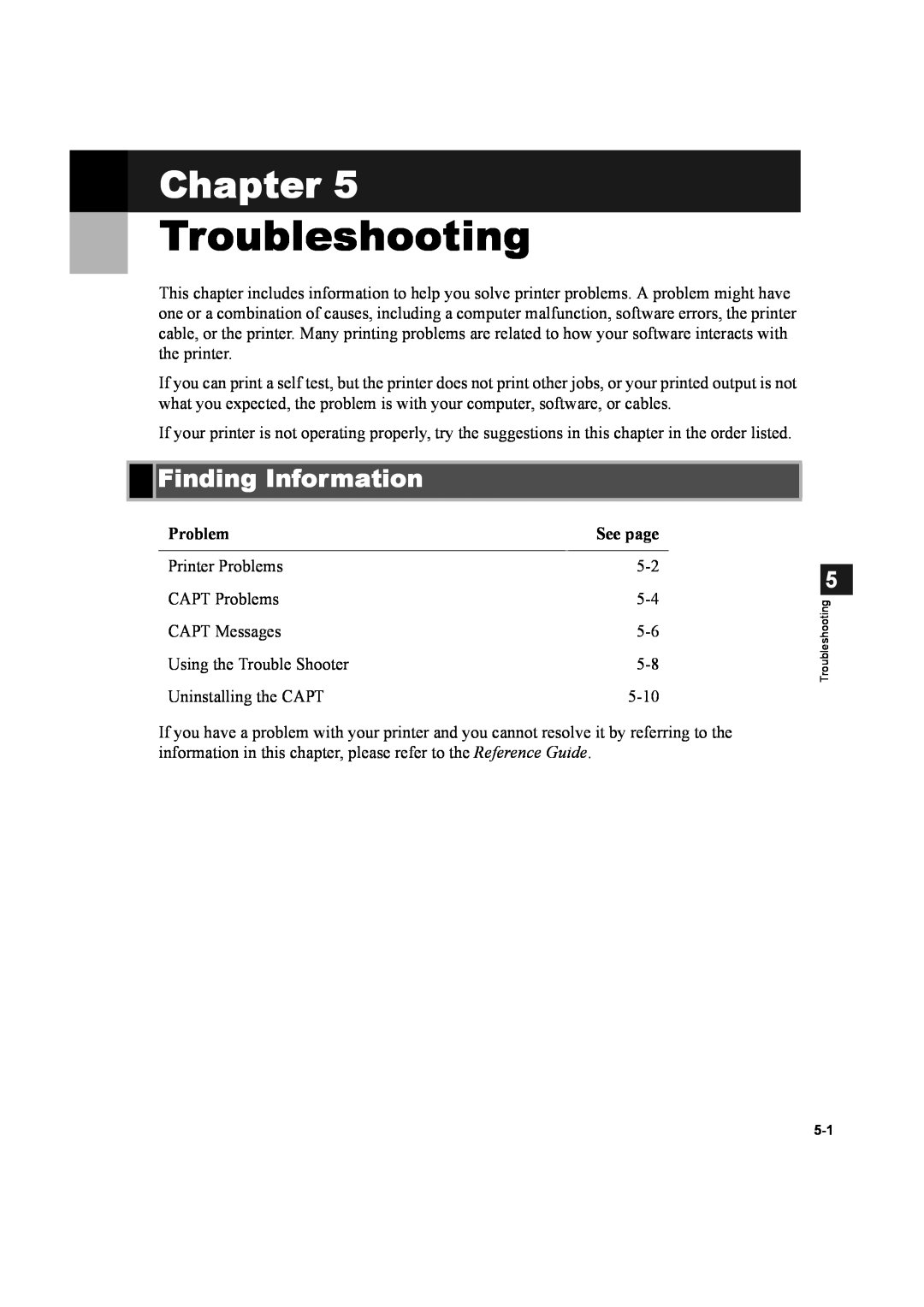 Canon D600 manual Troubleshooting, Finding Information, Problem, See page, Chapter 