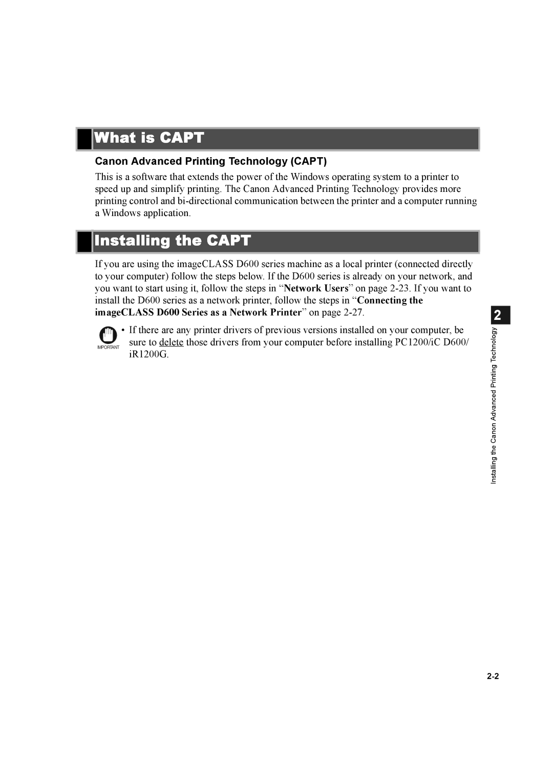 Canon D600 manual What is Capt, Installing the Capt, Canon Advanced Printing Technology Capt 