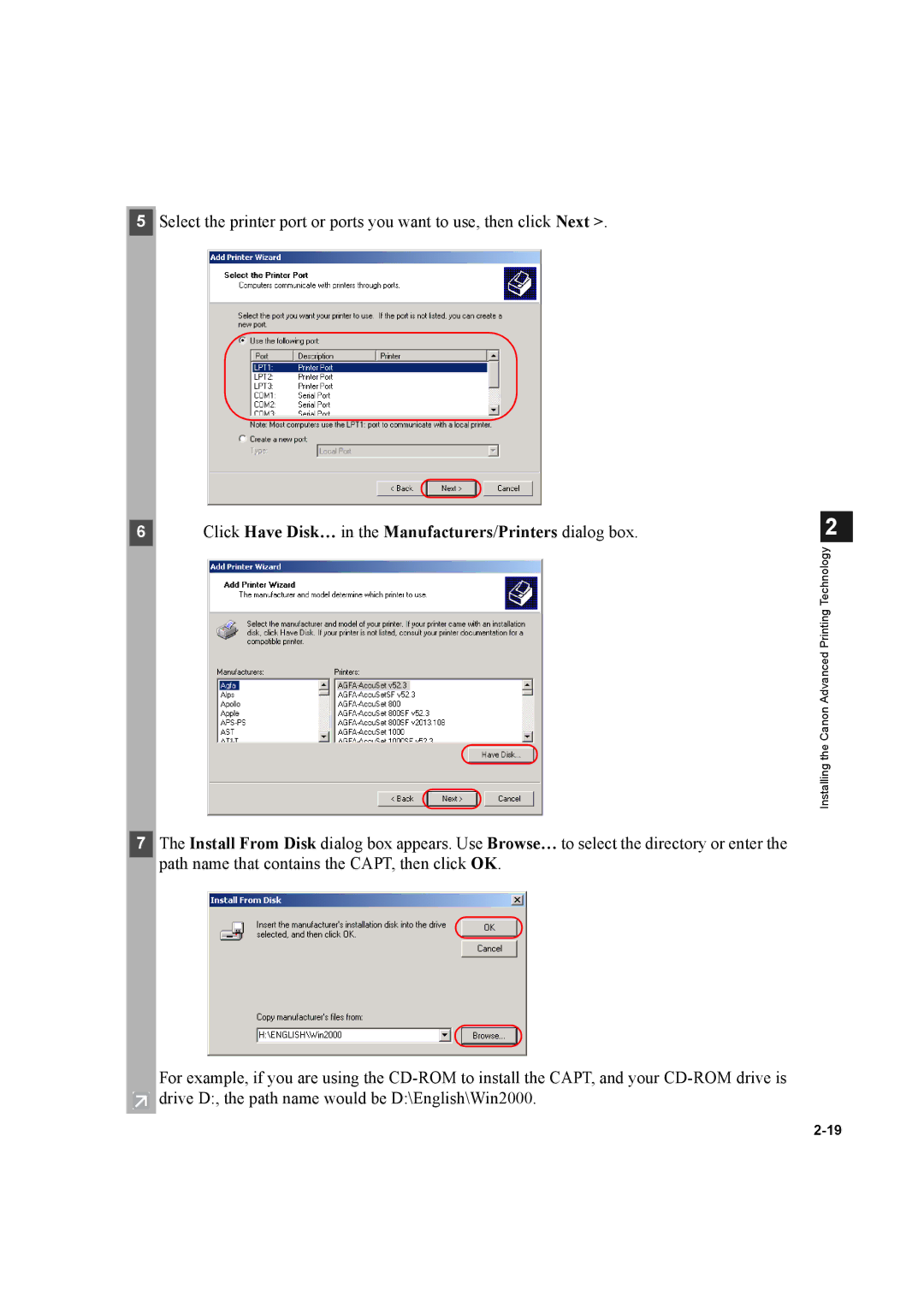 Canon D600 manual Click Have Disk… in the Manufacturers/Printers dialog box 