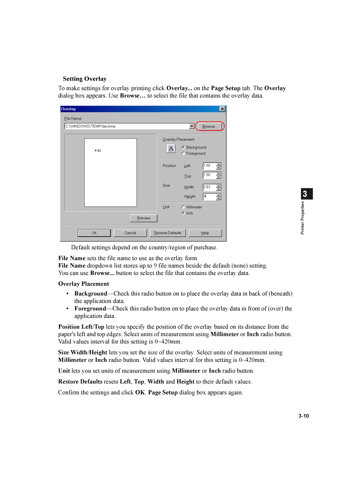 Canon D600 manual Setting Overlay, Overlay Placement 