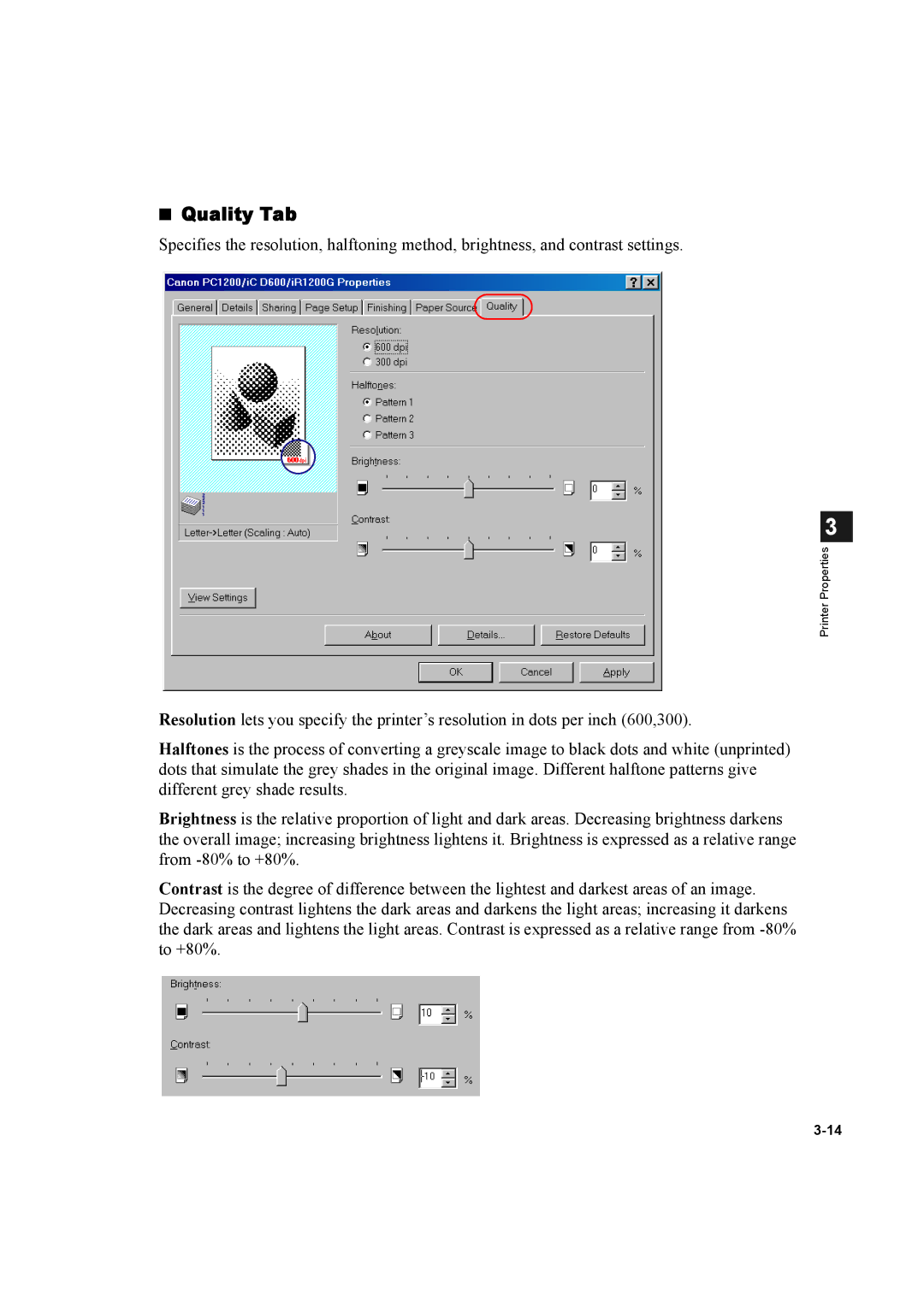 Canon D600 manual Quality Tab 