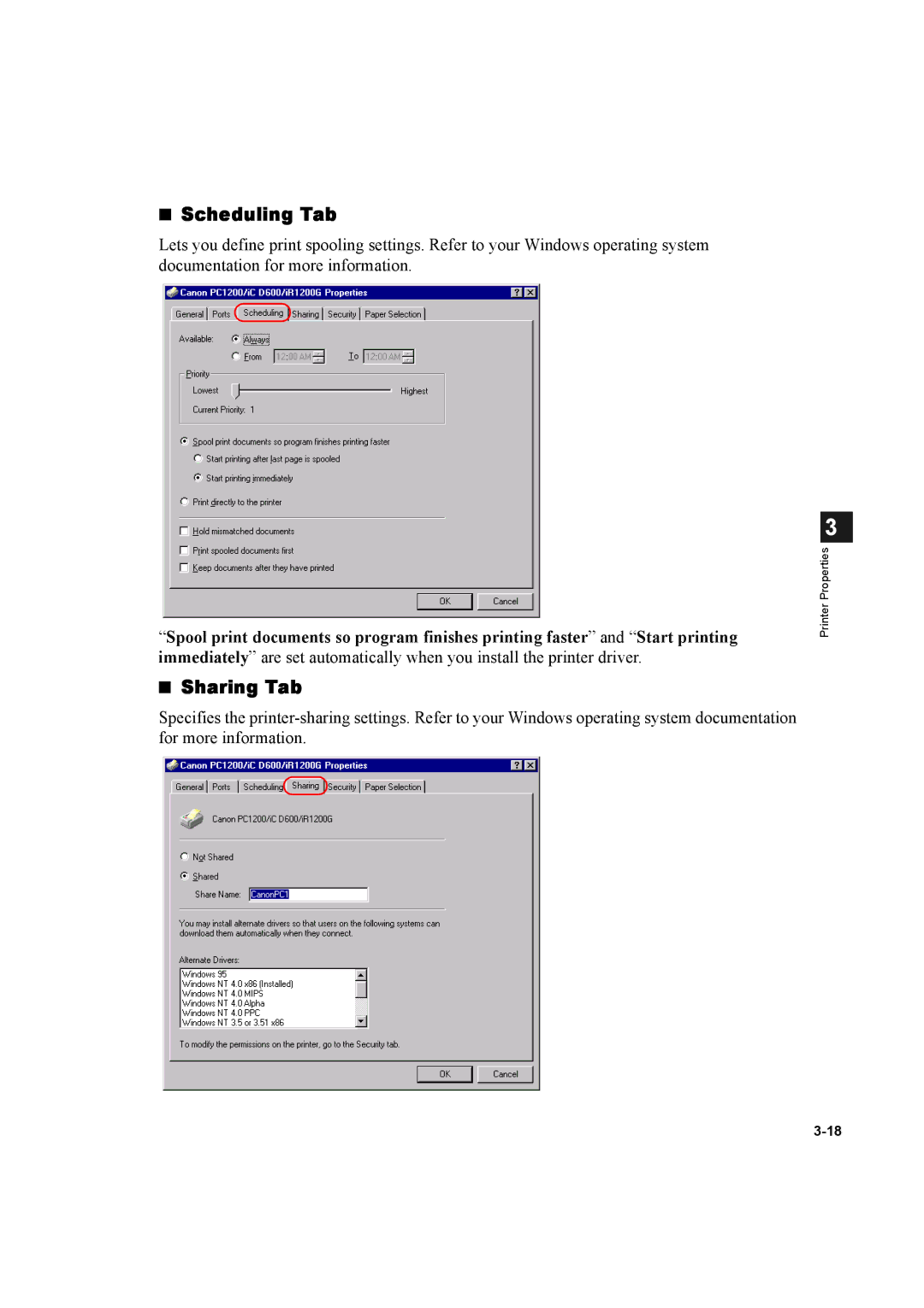 Canon D600 manual Scheduling Tab, Sharing Tab 