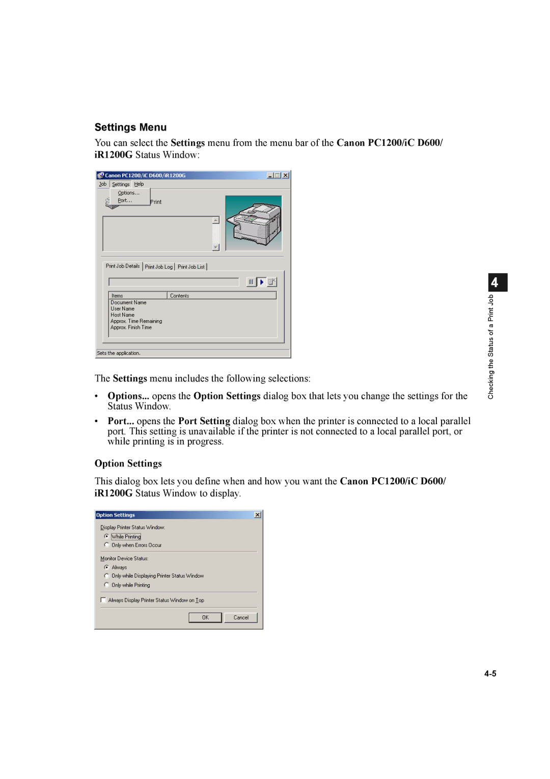 Canon D600 manual Settings Menu, Option Settings 