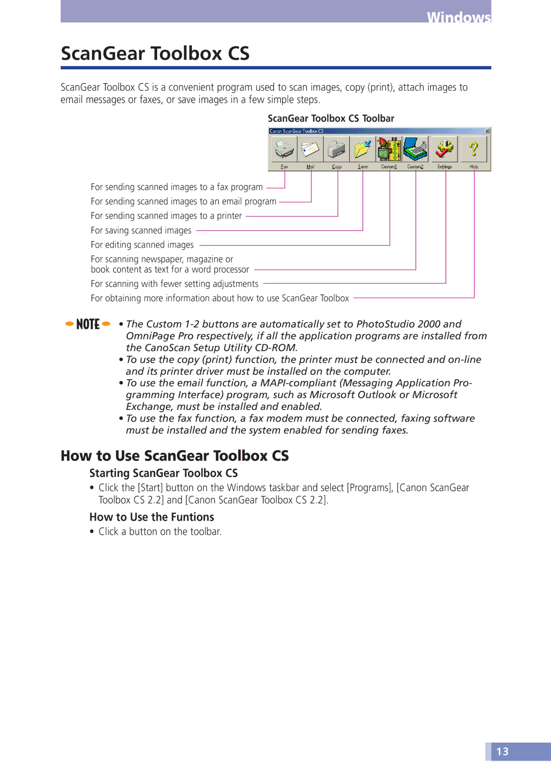 Canon D646U manual How to Use ScanGear Toolbox CS, Starting ScanGear Toolbox CS, How to Use the Funtions 