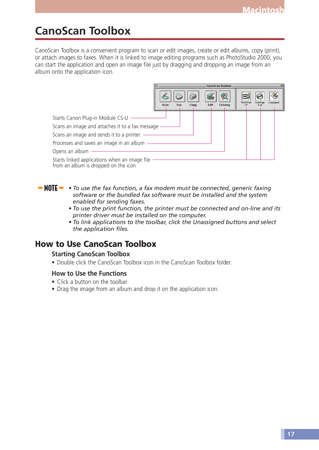 Canon D646U manual How to Use CanoScan Toolbox, Starting CanoScan Toolbox, How to Use the Functions 