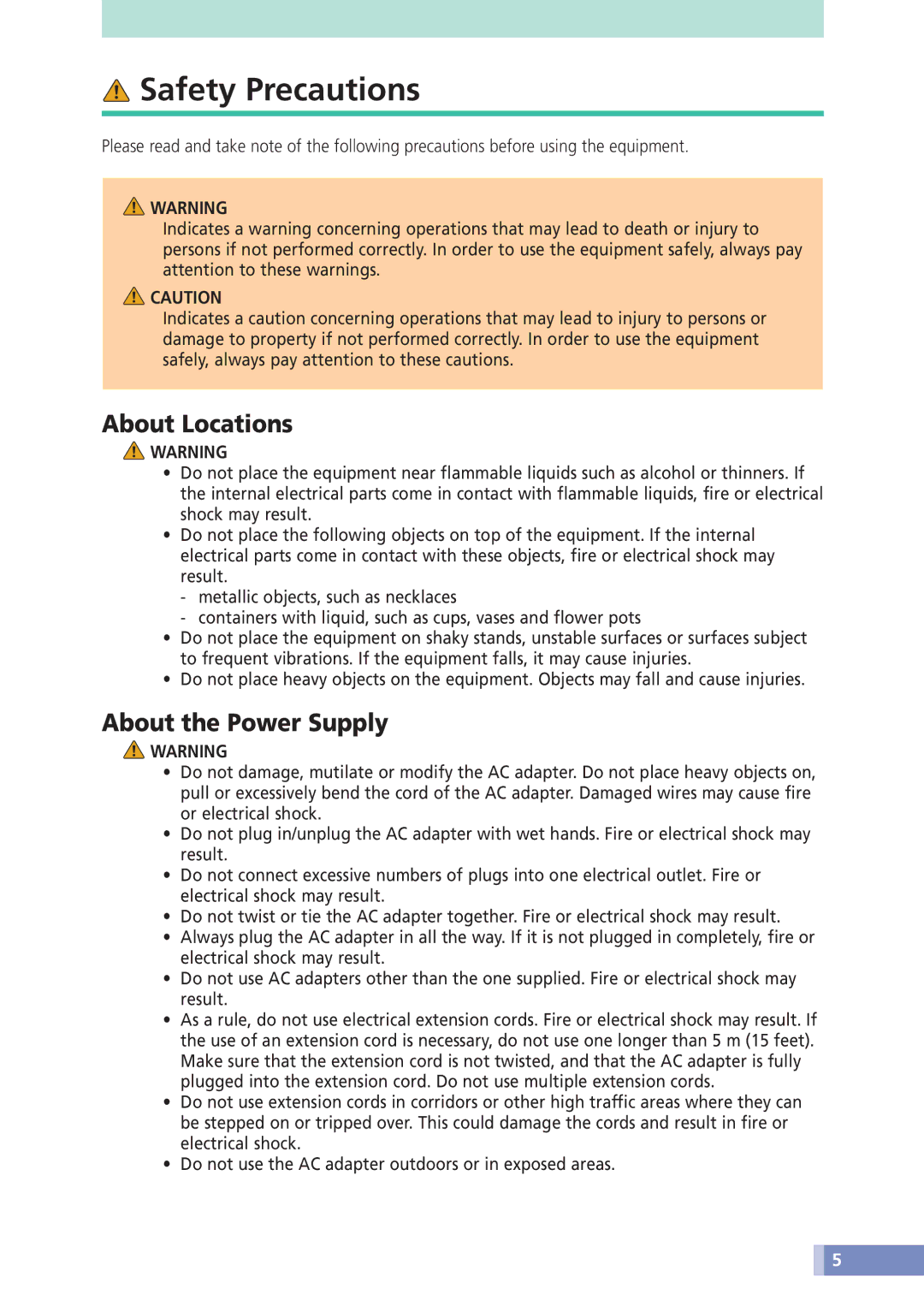 Canon D646U manual Safety Precautions, About Locations, About the Power Supply 