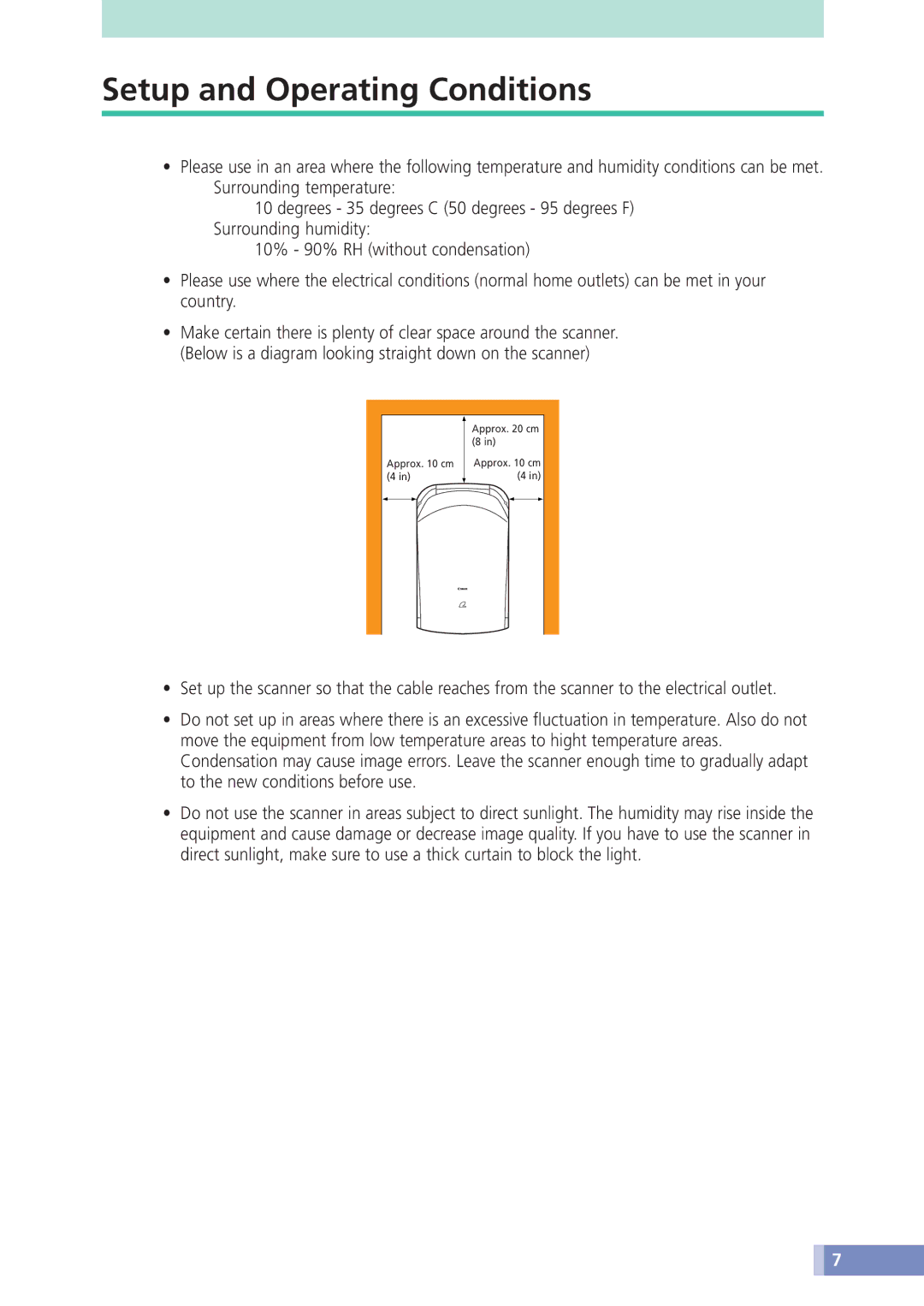 Canon D646U manual Setup and Operating Conditions 