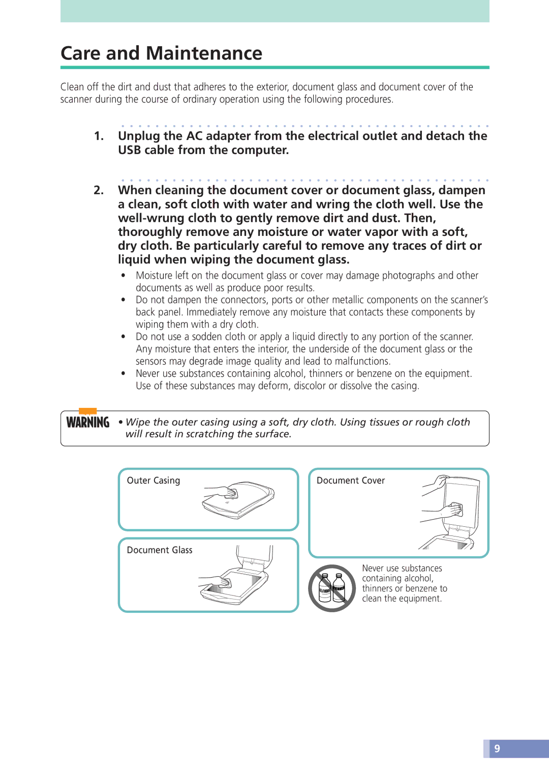 Canon D646U manual Care and Maintenance 