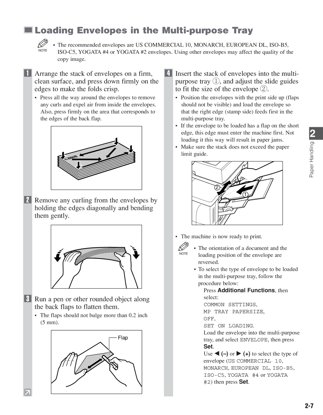 Canon D661, D680 manual Loading Envelopes in the Multi-purpose Tray, Set 