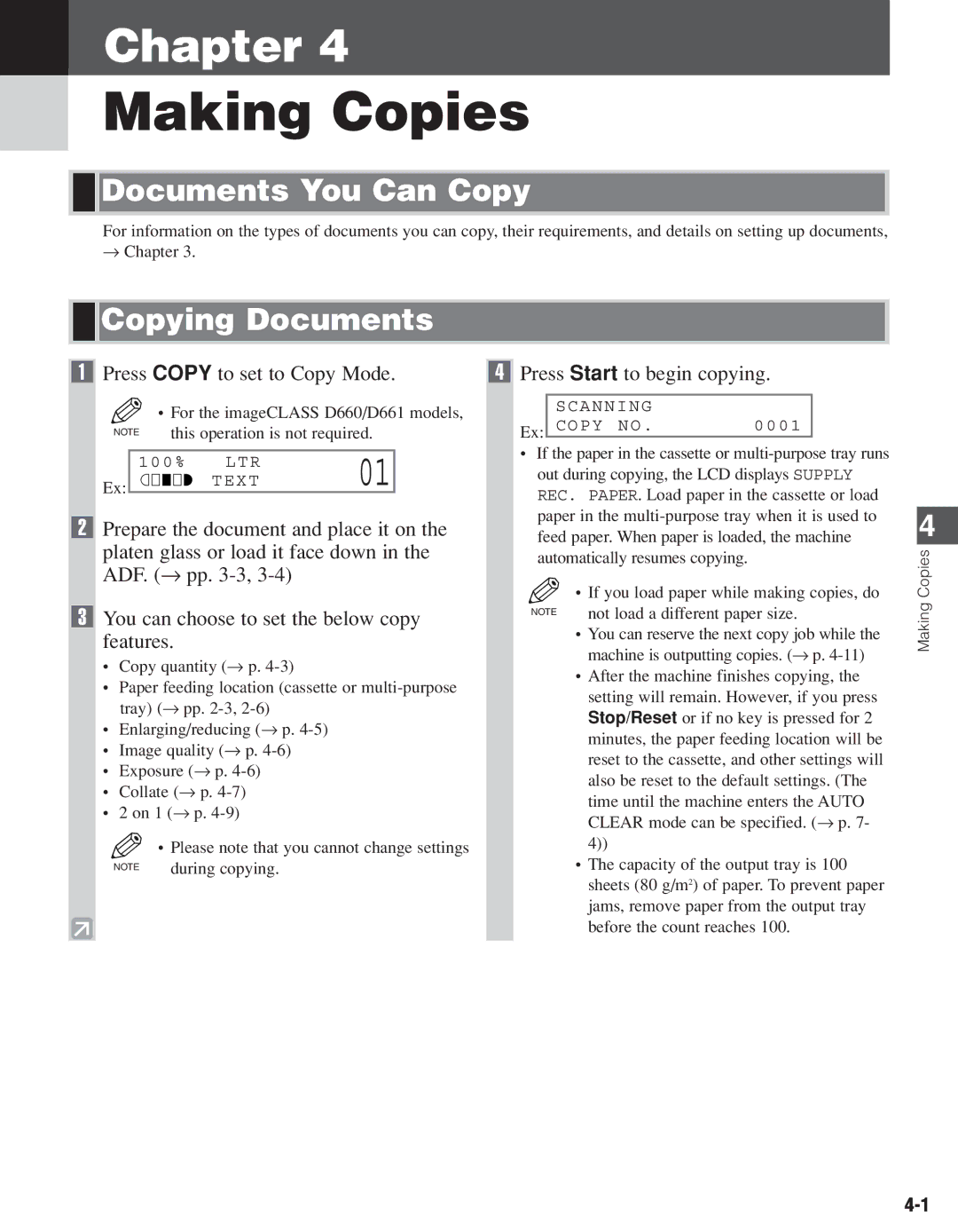 Canon D661, D680 manual Copying Documents, Press Copy to set to Copy Mode Press Start to begin copying 