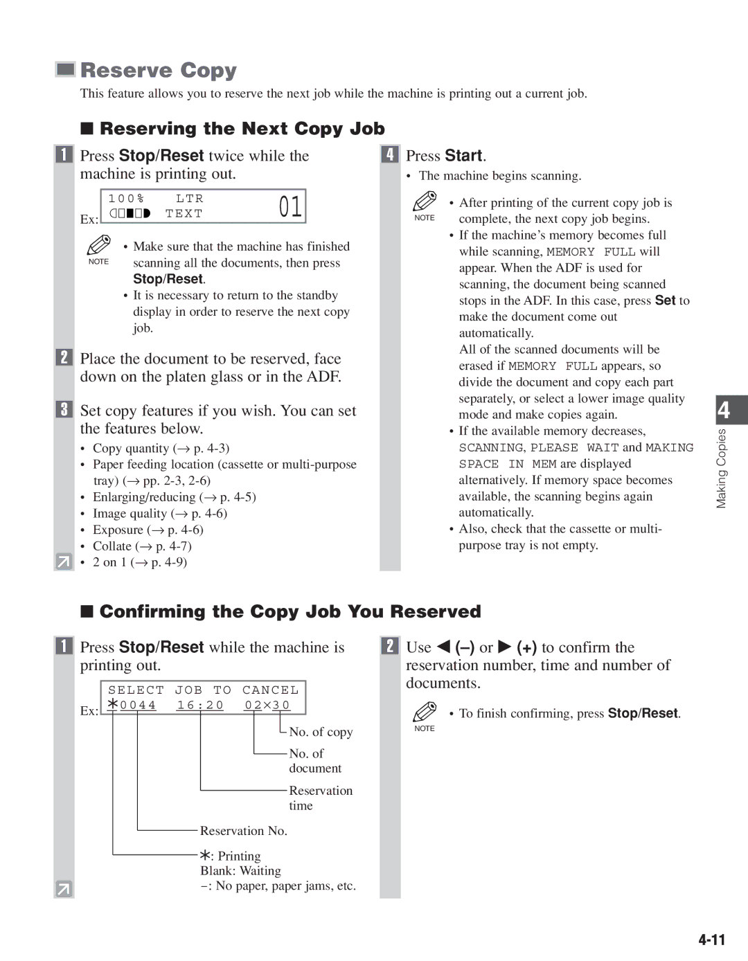 Canon D661, D680 manual Reserve Copy, Reserving the Next Copy Job, Confirming the Copy Job You Reserved 