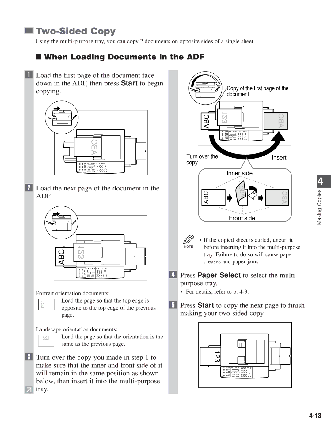 Canon D661, D680 manual Two-Sided Copy, Load the next page of the document in the ADF 