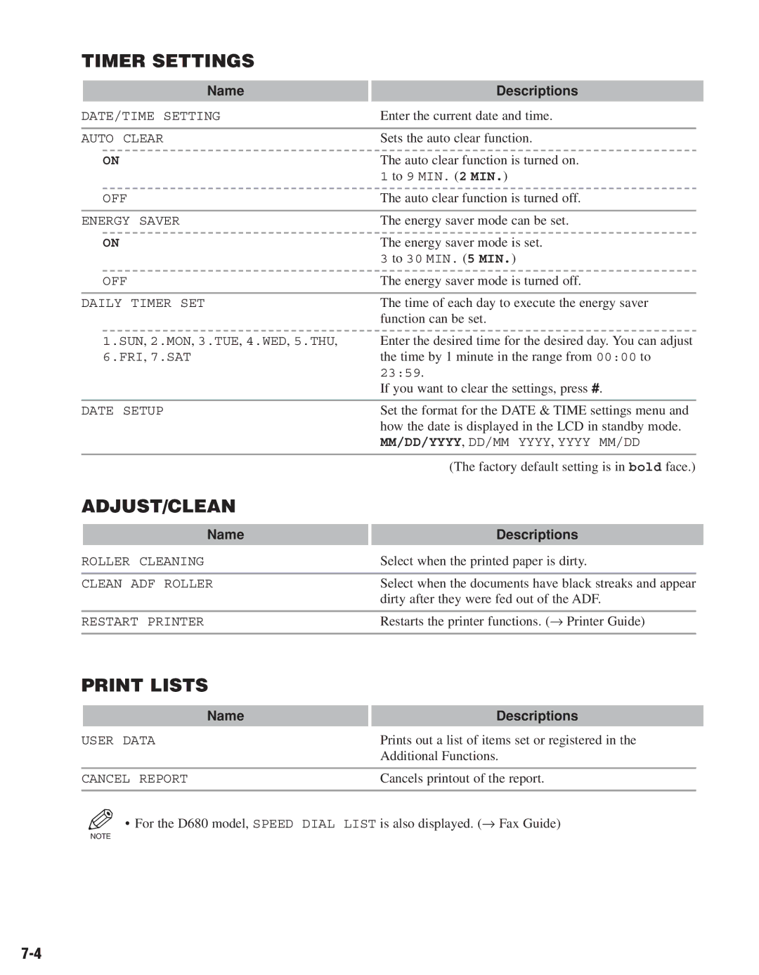 Canon D680, D661 manual Timer Settings 