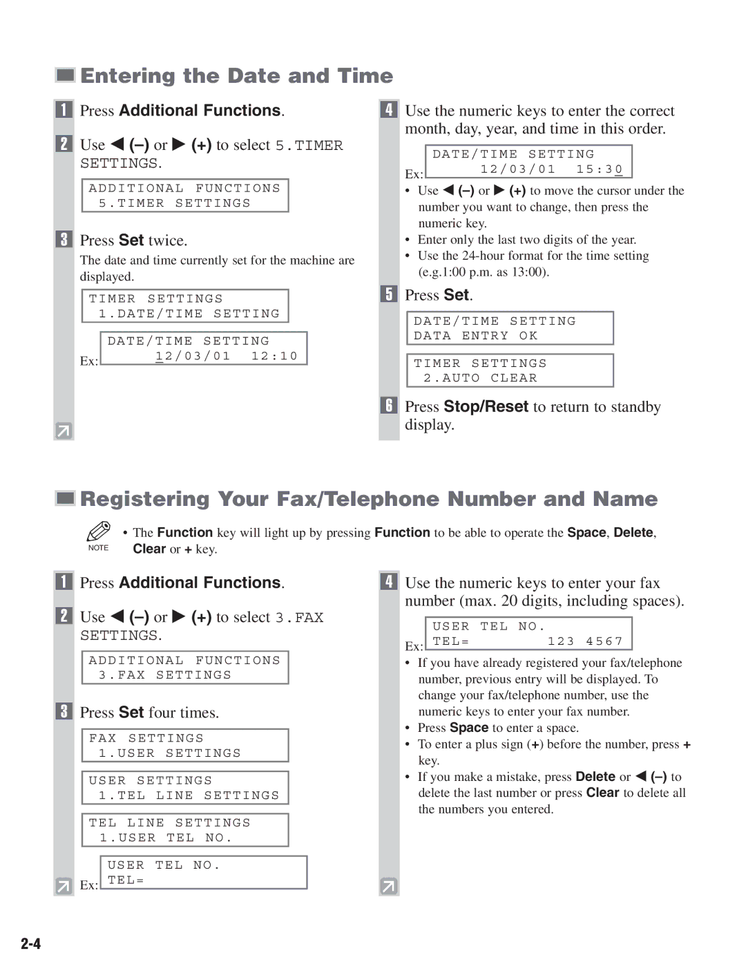 Canon D680 manual Entering the Date and Time, Registering Your Fax/Telephone Number and Name, Press Additional Functions 