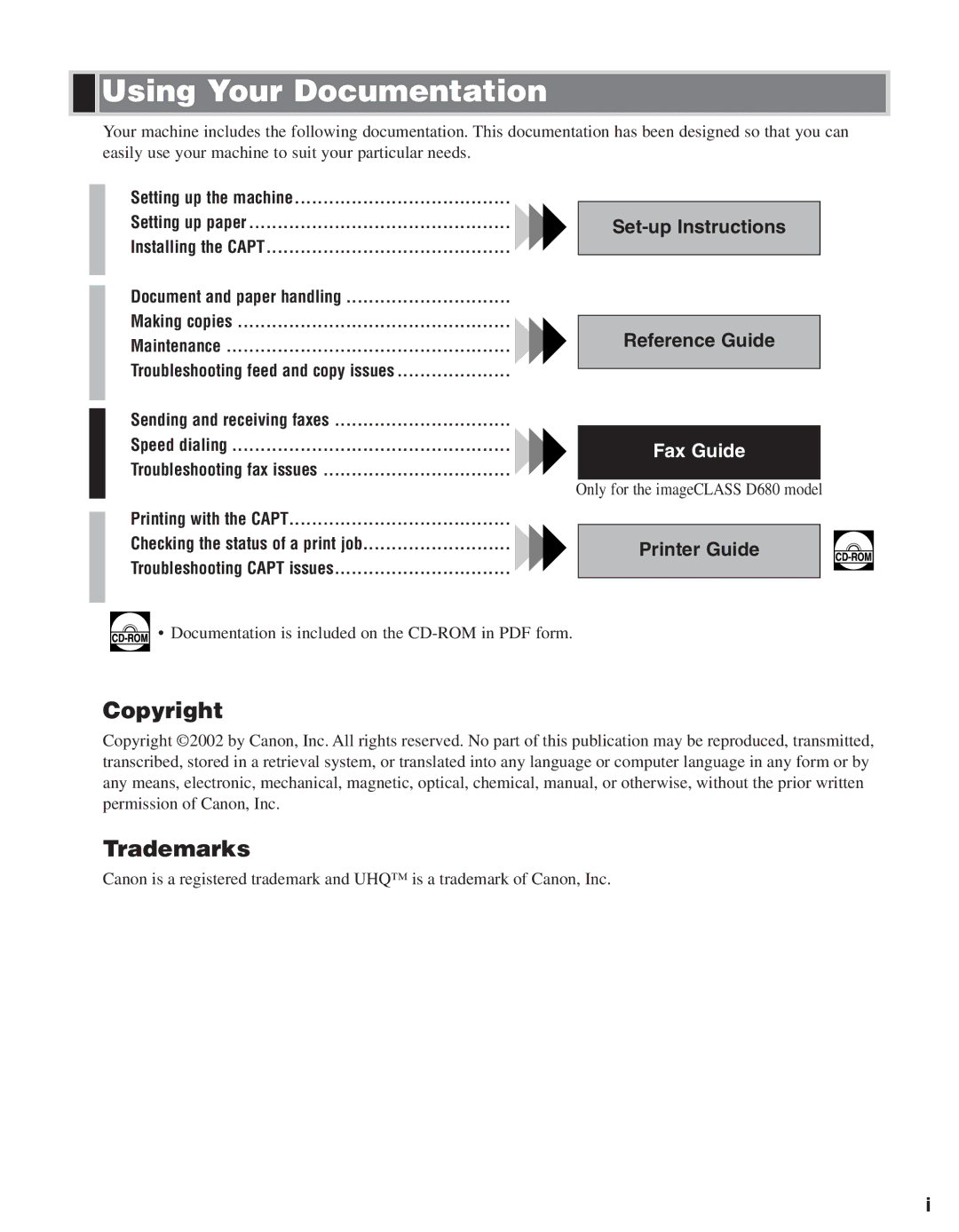 Canon D680 manual Using Your Documentation, Copyright, Trademarks 