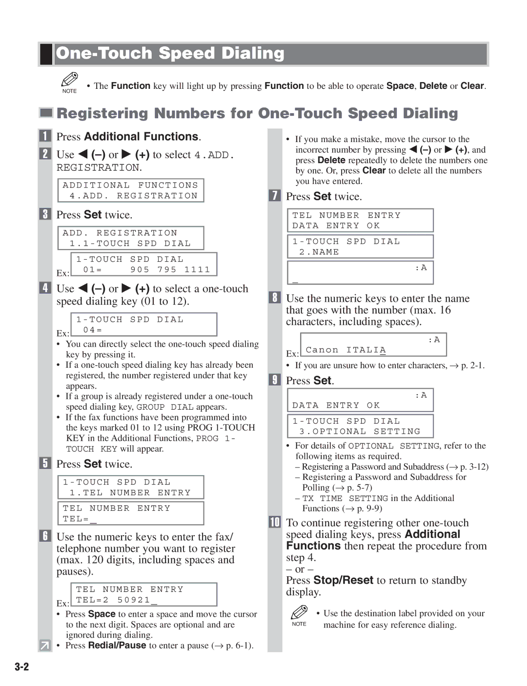 Canon D680 manual Registering Numbers for One-Touch Speed Dialing, Use 4 -or e + to select 4.ADD 