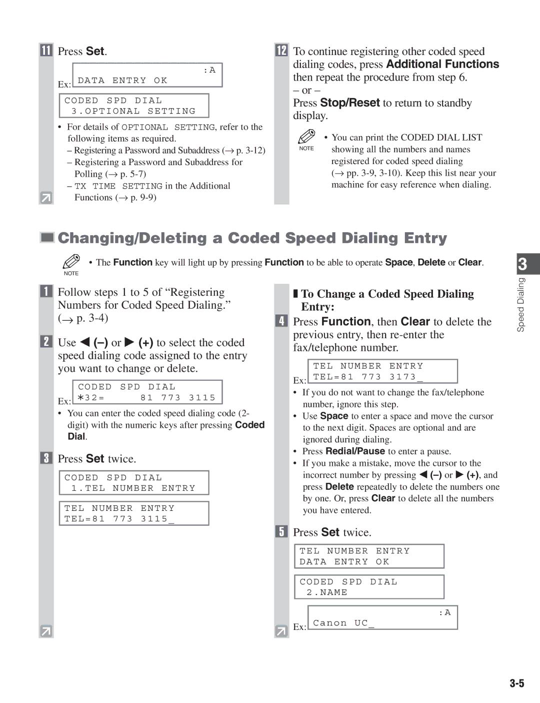 Canon D680 manual Changing/Deleting a Coded Speed Dialing Entry, To Change a Coded Speed Dialing Entry 