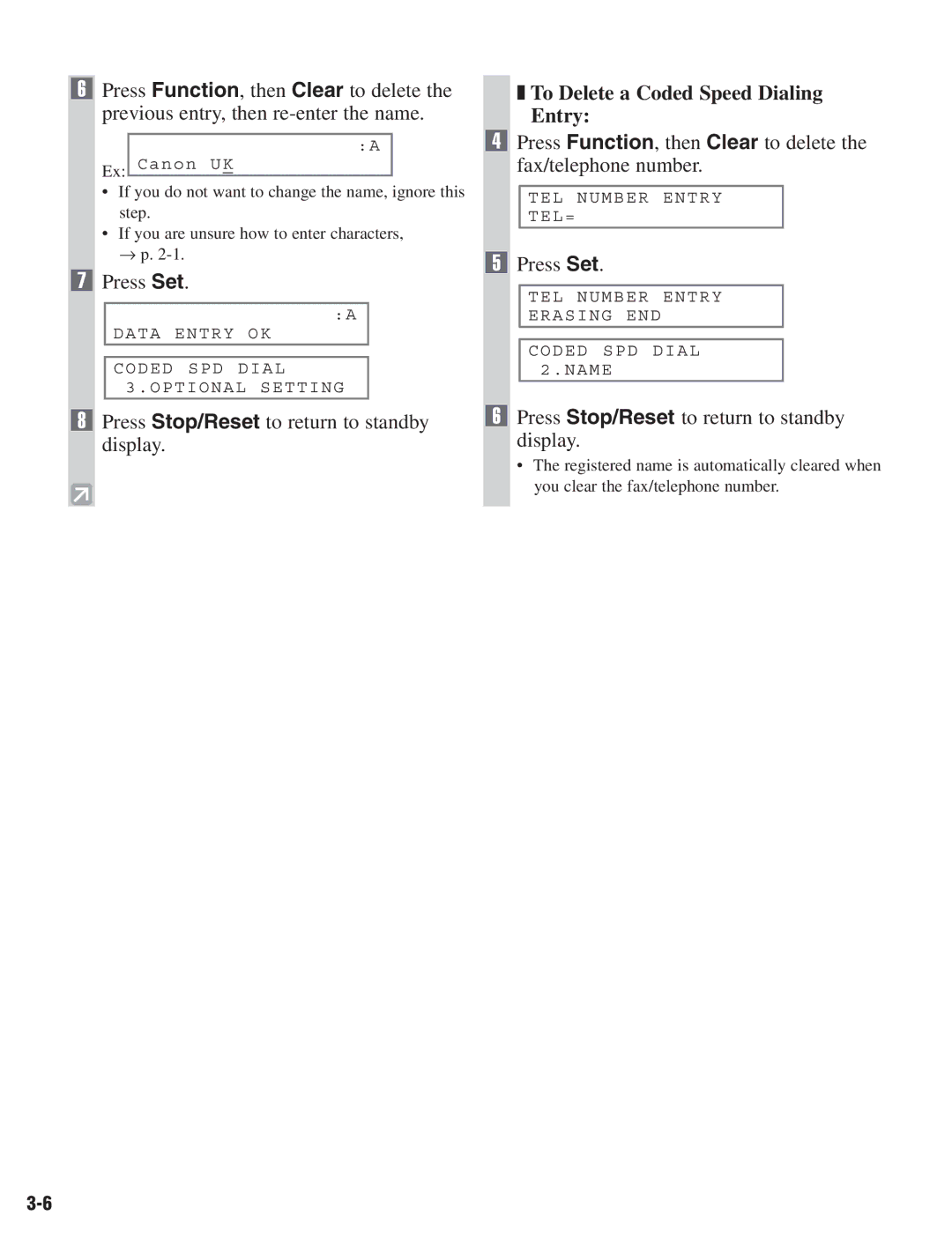 Canon D680 manual To Delete a Coded Speed Dialing Entry 