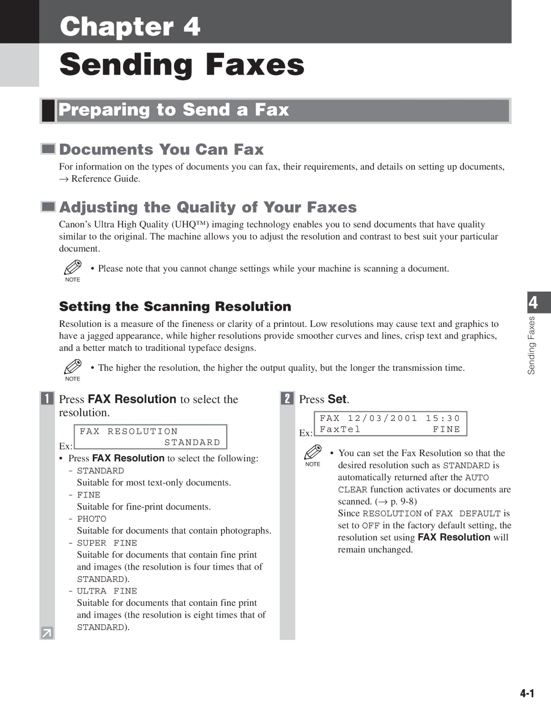 Canon D680 manual Sending Faxes, Preparing to Send a Fax, Documents You Can Fax, Adjusting the Quality of Your Faxes 