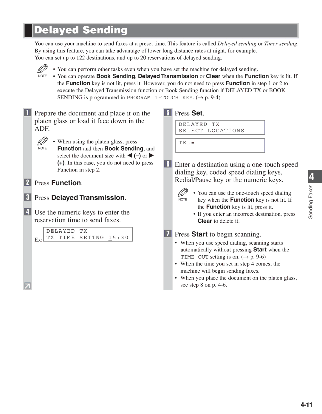 Canon D680 manual Delayed Sending, Press Function Press Delayed Transmission, Press Start to begin scanning 