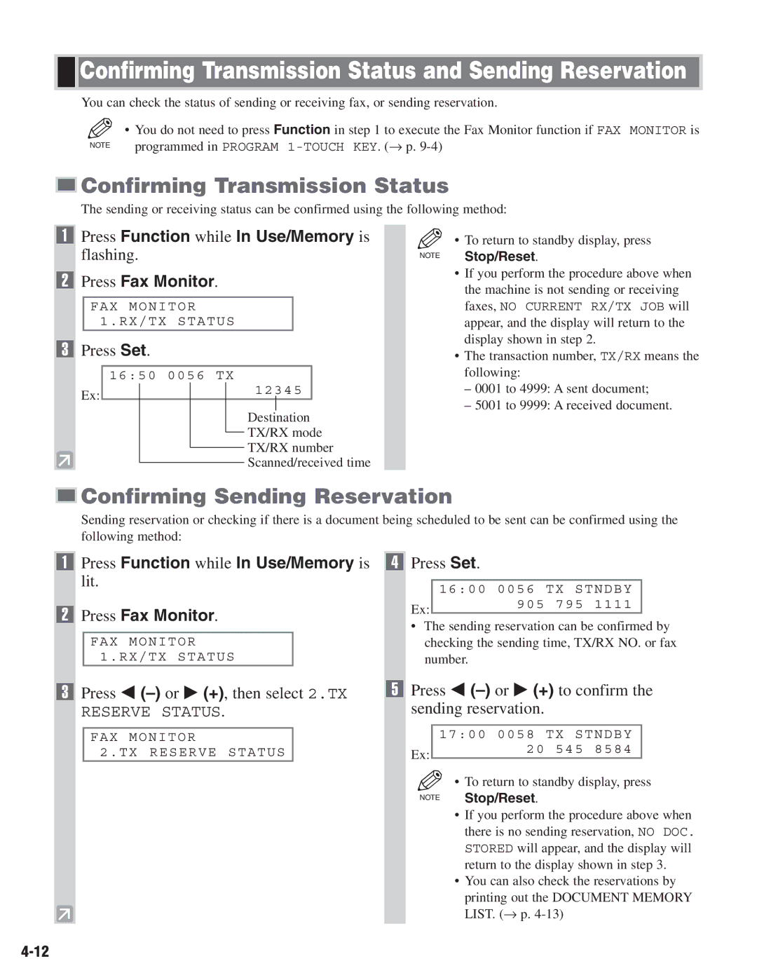 Canon D680 manual Confirming Transmission Status and Sending Reservation, Confirming Sending Reservation 