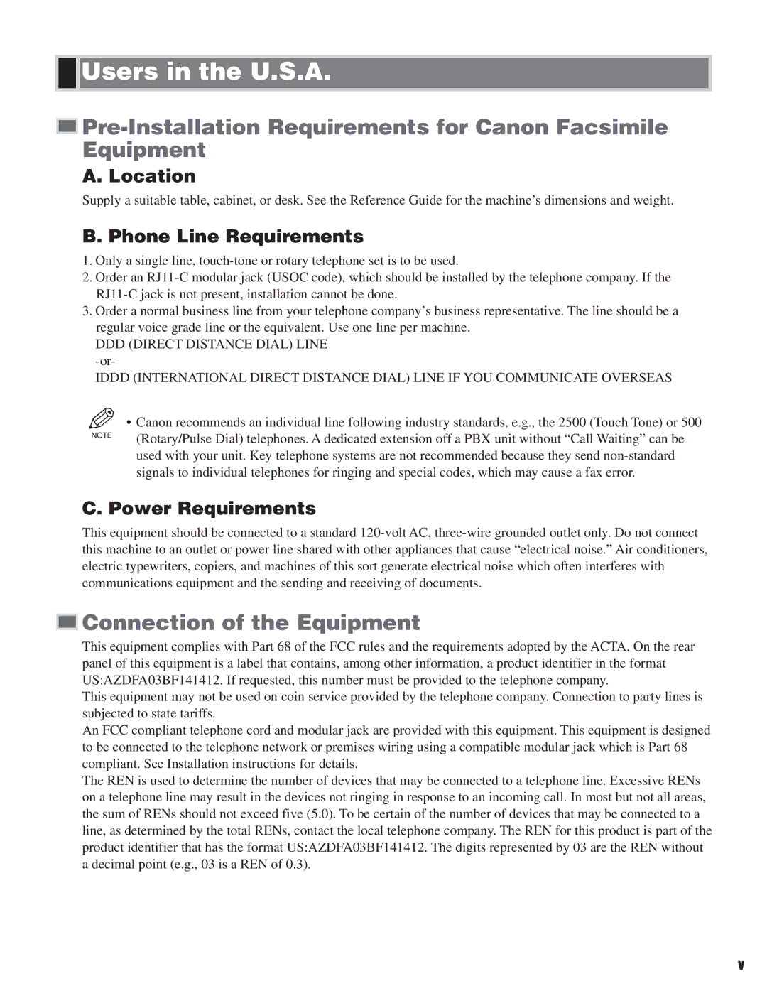 Canon D680 Users in the U.S.A, Pre-Installation Requirements for Canon Facsimile Equipment, Connection of the Equipment 