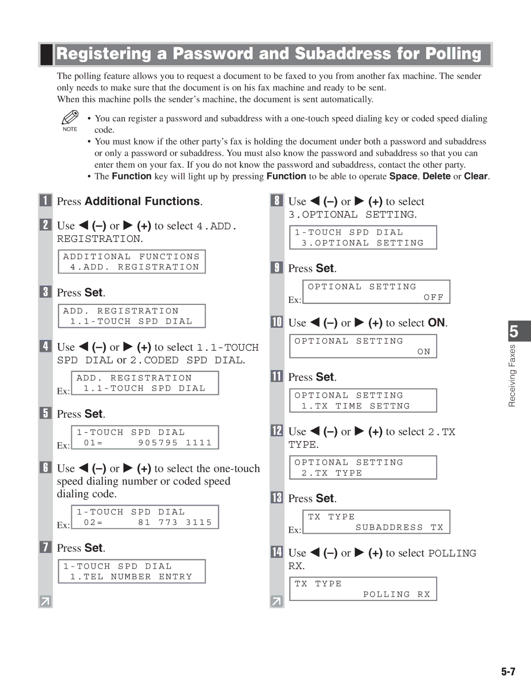 Canon D680 manual Registering a Password and Subaddress for Polling, Use 4 -or e + to select Polling RX 