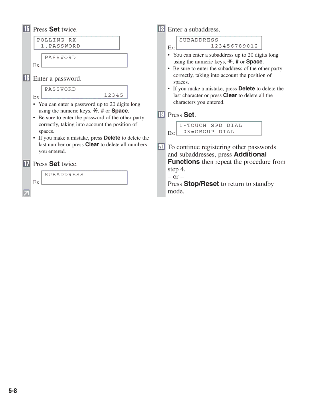 Canon D680 manual Enter a password, Enter a subaddress 