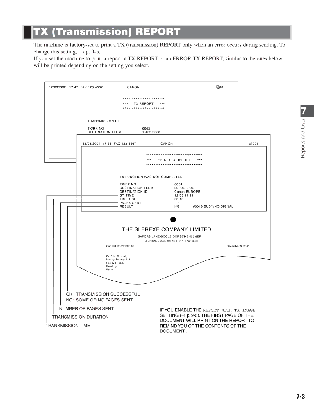 Canon D680 manual TX Transmission Report, Slerexe Company Limited 