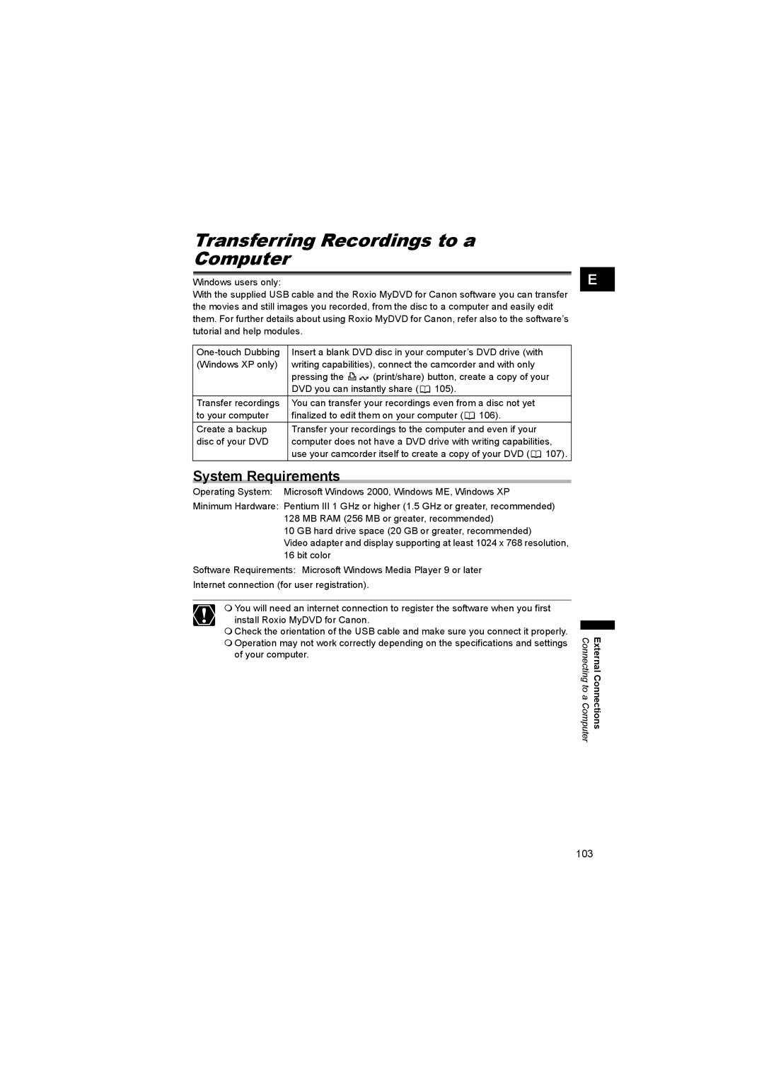 Canon DC 20, DC 10 instruction manual Transferring Recordings to a Computer, System Requirements 