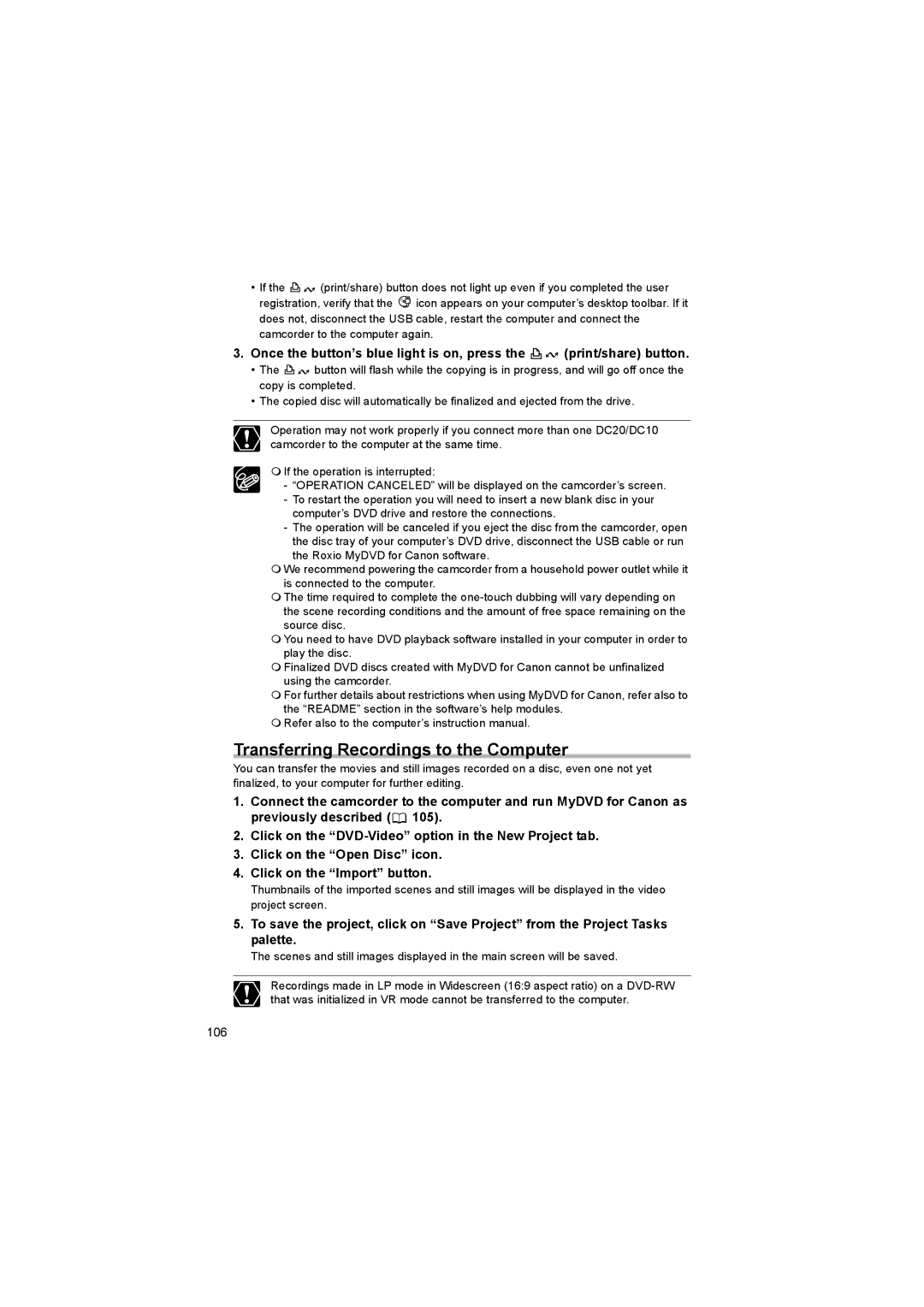 Canon DC 10, DC 20 instruction manual Transferring Recordings to the Computer 