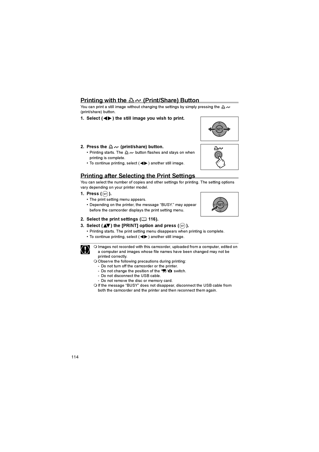 Canon DC 10 Printing with the Print/Share Button, Printing after Selecting the Print Settings, Print setting menu appears 