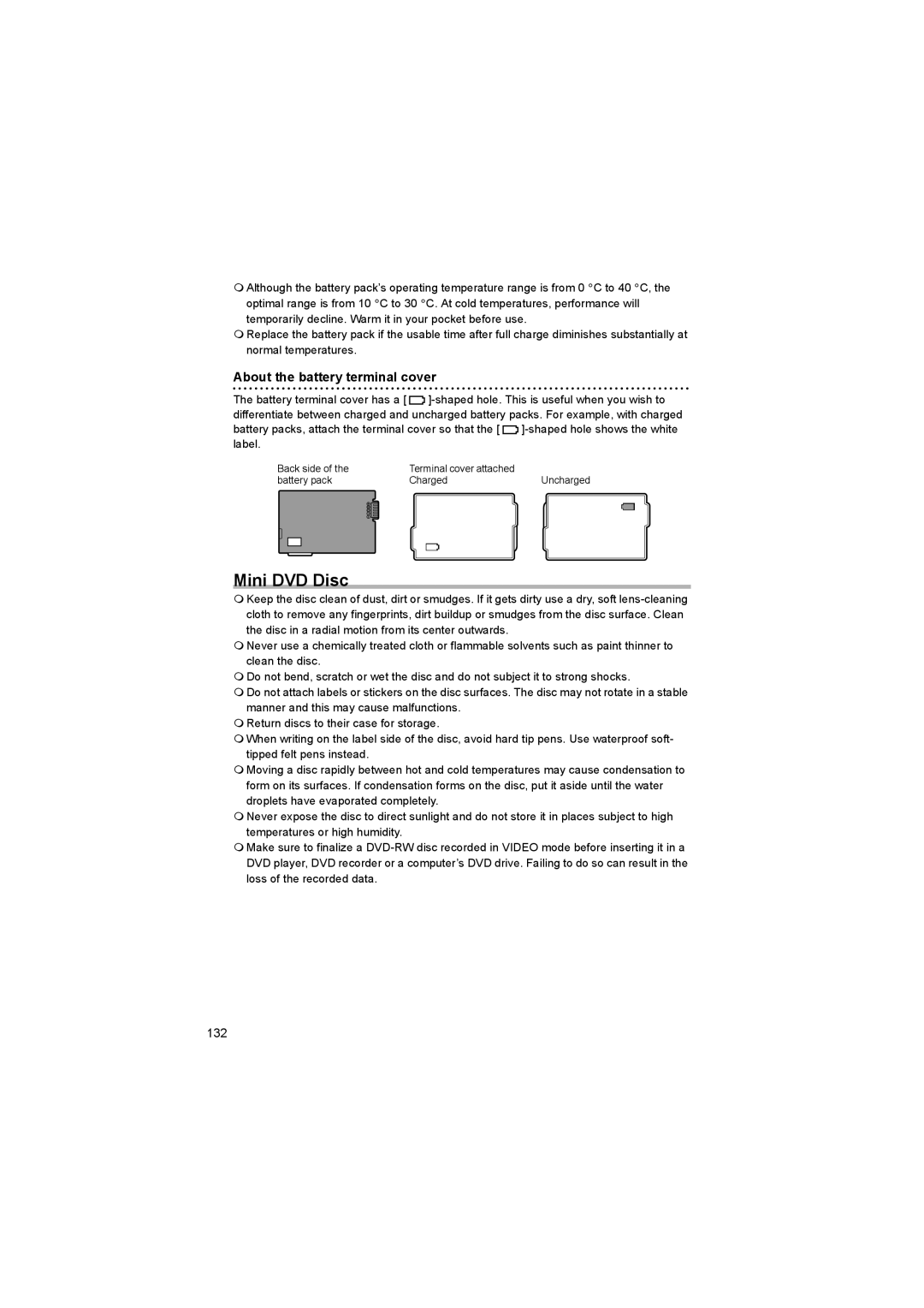 Canon DC 10, DC 20 instruction manual Mini DVD Disc, About the battery terminal cover 