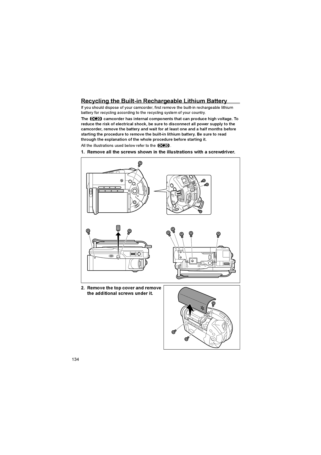 Canon DC 10, DC 20 Recycling the Built-in Rechargeable Lithium Battery, All the illustrations used below refer to 