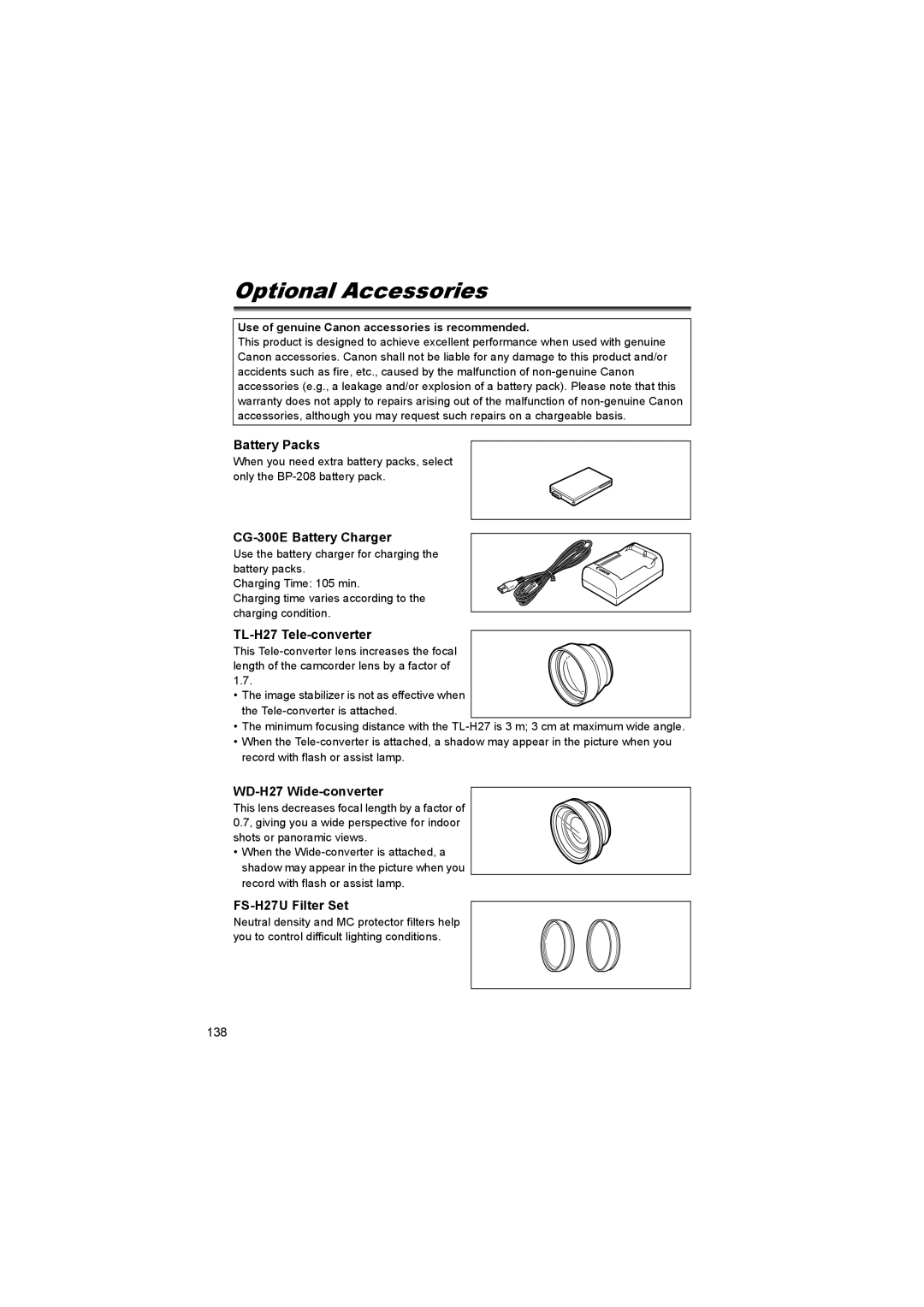 Canon DC 10, DC 20 instruction manual Optional Accessories 