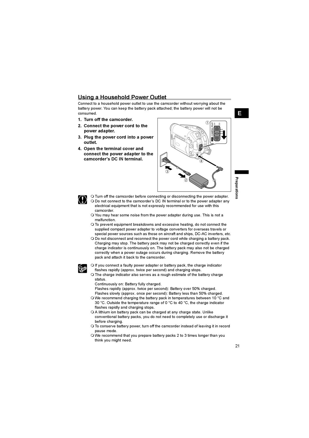 Canon DC 20, DC 10 instruction manual Using a Household Power Outlet 