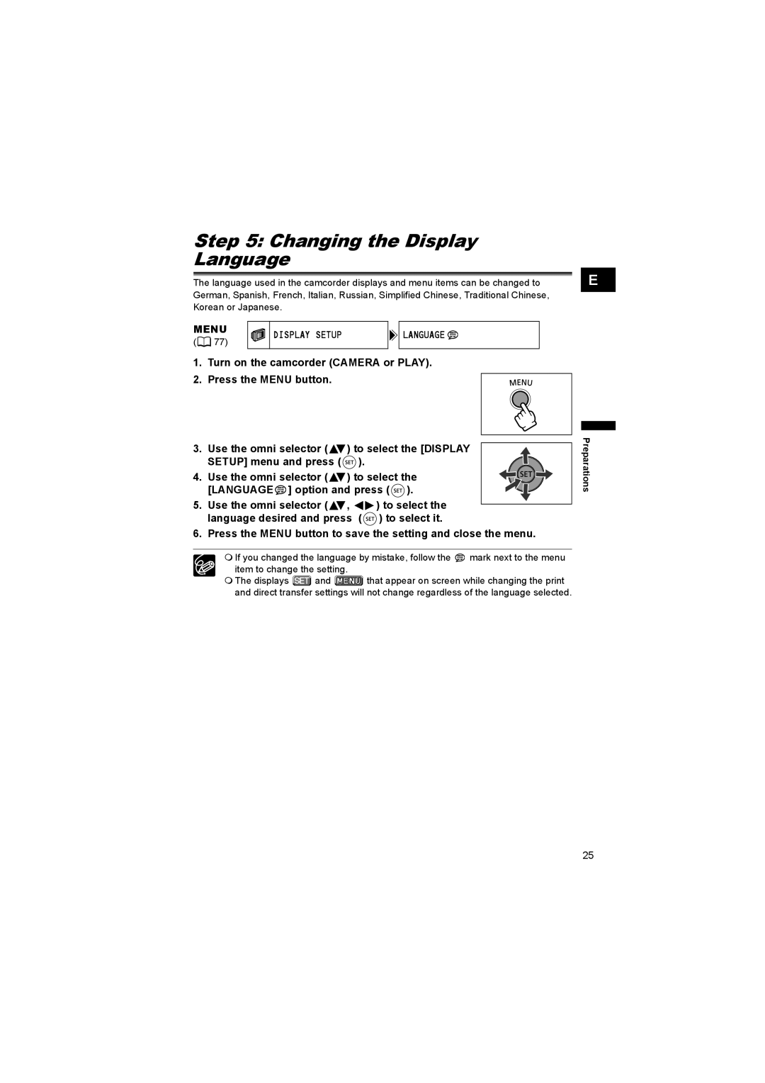 Canon DC 20, DC 10 instruction manual Changing the Display Language, Menu Display Setup, Item to change the setting 