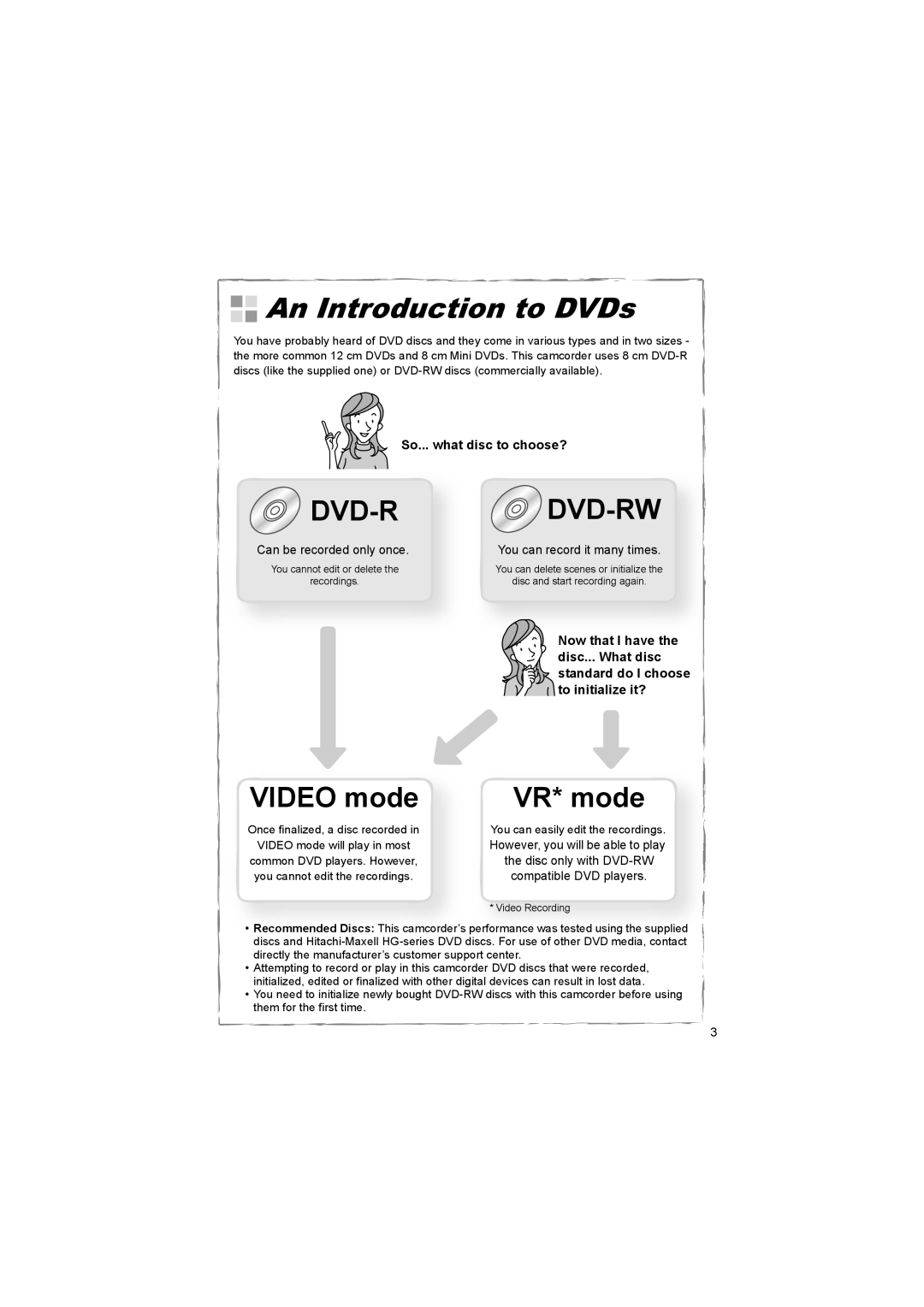 Canon DC 20, DC 10 instruction manual So... what disc to choose?, Disc only with DVD-RW, Compatible DVD players 