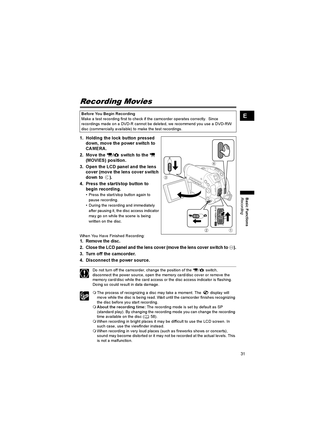 Canon DC 20, DC 10 instruction manual Recording Movies, Before You Begin Recording 