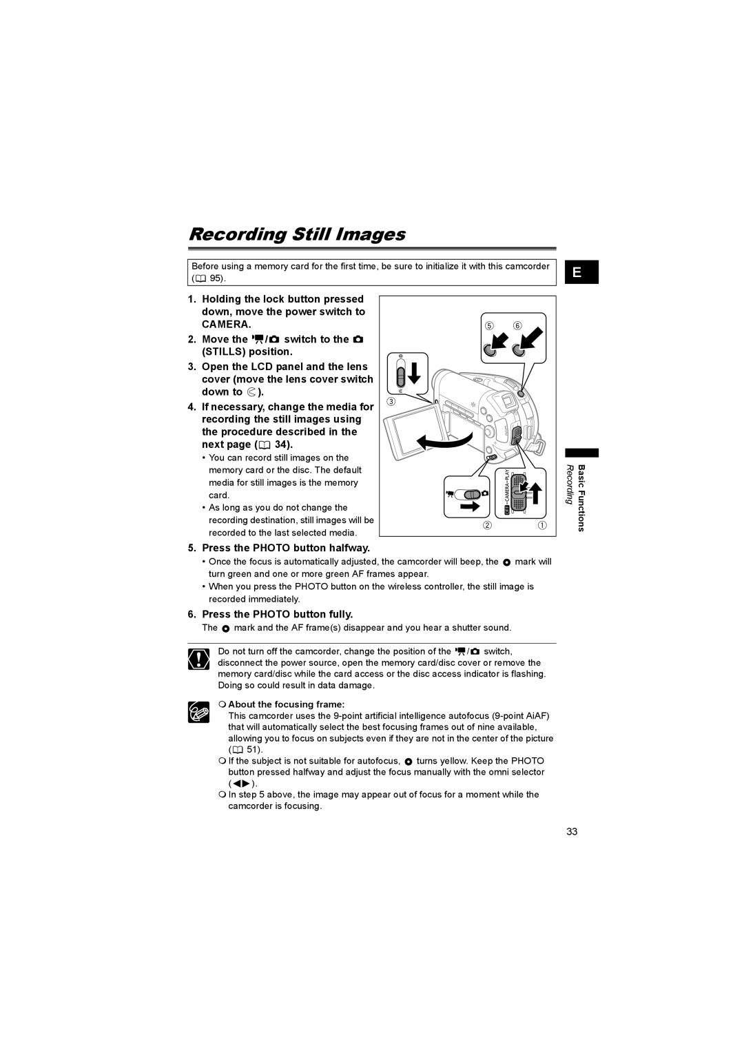 Canon DC 20, DC 10 instruction manual Recording Still Images, Press the Photo button halfway, Press the Photo button fully 